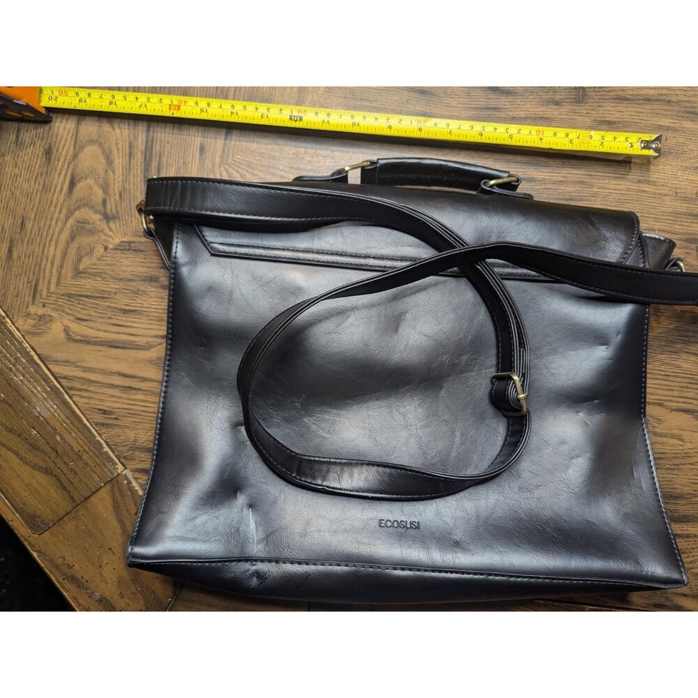 Ecosusi Faux Leather Adjustable Messenger Bag Sturdy Laptop Breifcase Black Bow